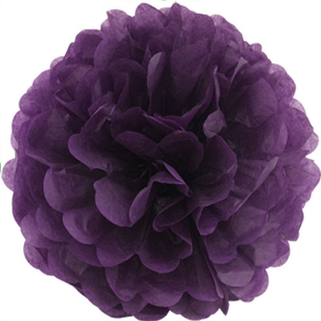 10 Papier Pompons 35cm SET, Farbauswahl:pflaume 285