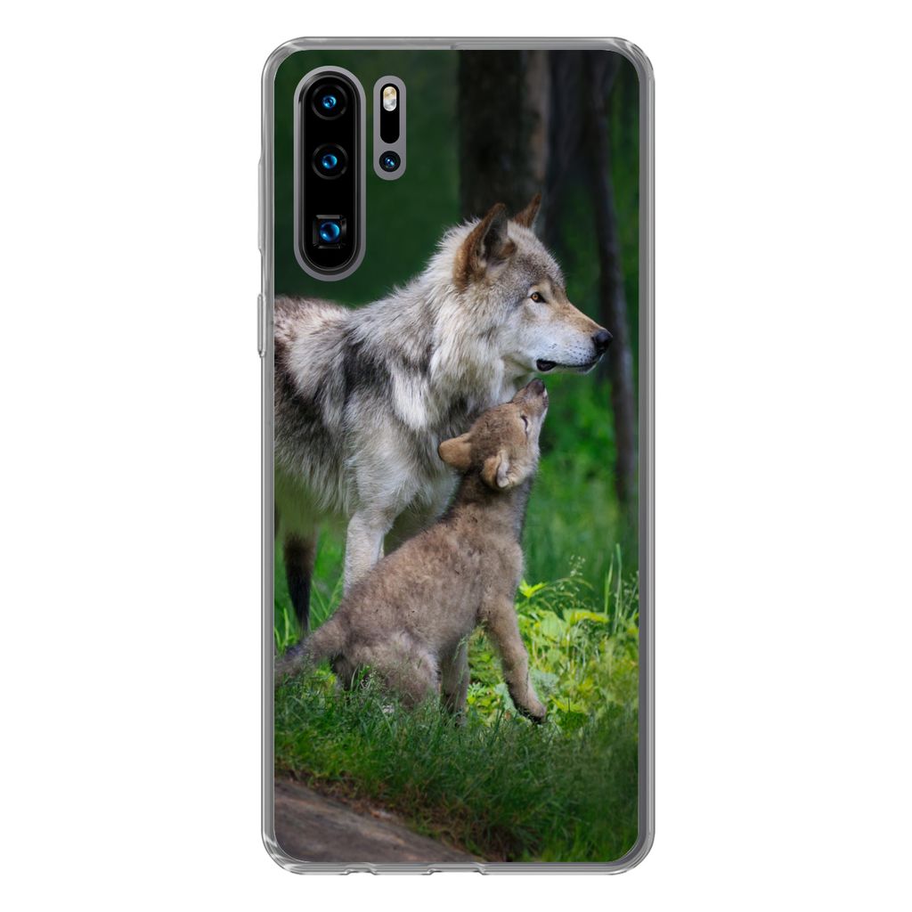 MuchoWow Handyhülle Schutzhülle Hülle für Huawei P30 Pro Wolf - Baby - Wald Silikon Softcase Handy Hülle - Schutzdeckel