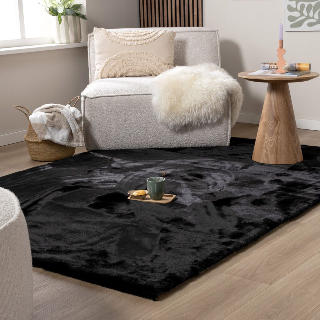 Volero - Hochflor Teppich - Comfy Supreme Schwarz - 80x150 cm - Wohnzimmer, Esszimmer, Schlafzimmer - Ländlich, Modern, Skandinavisch