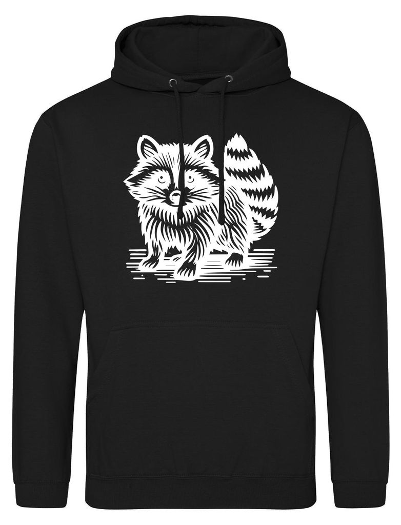 Huuraa Uni Hoodie Waschbär Comic L Deep Black Vegan Sweatshirt Geschenkidee