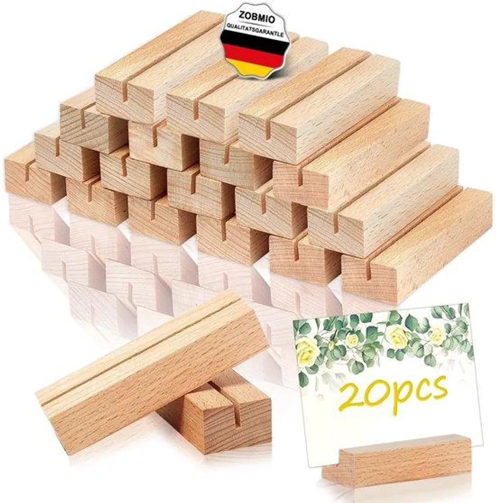 Porte-nom en bois massif et supports de cartes pour décoration de table