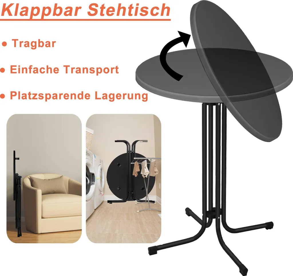 Mange-debout rond Ø 80 cm noir table de réception pliante gastronomie