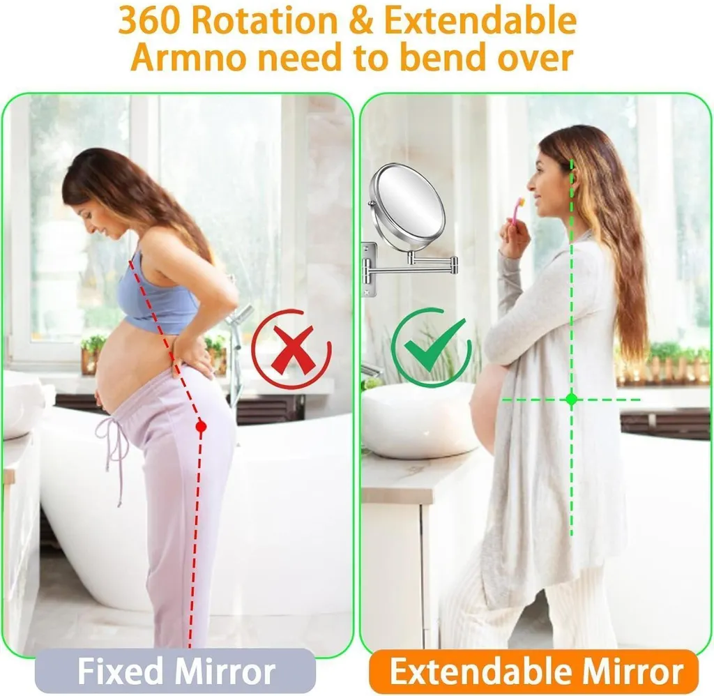 Miroir mural double face 1X/10X pivotant 8 pouces finition chromée