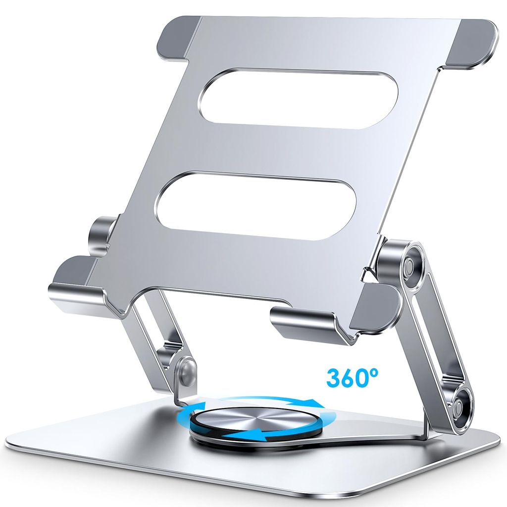 iPad Ständer, Tablet Ständer für Schreibtisch mit 360° drehbarer Basis, faltbarer Monitorständer aus Aluminium, kompatibel mit Tablets wie iPa...