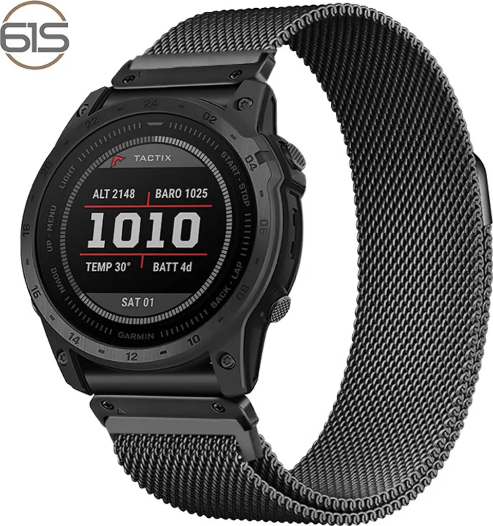 Cinturino Milanese Black 26mm per Garmin Fenix 7X 6X 5X Pro Solar