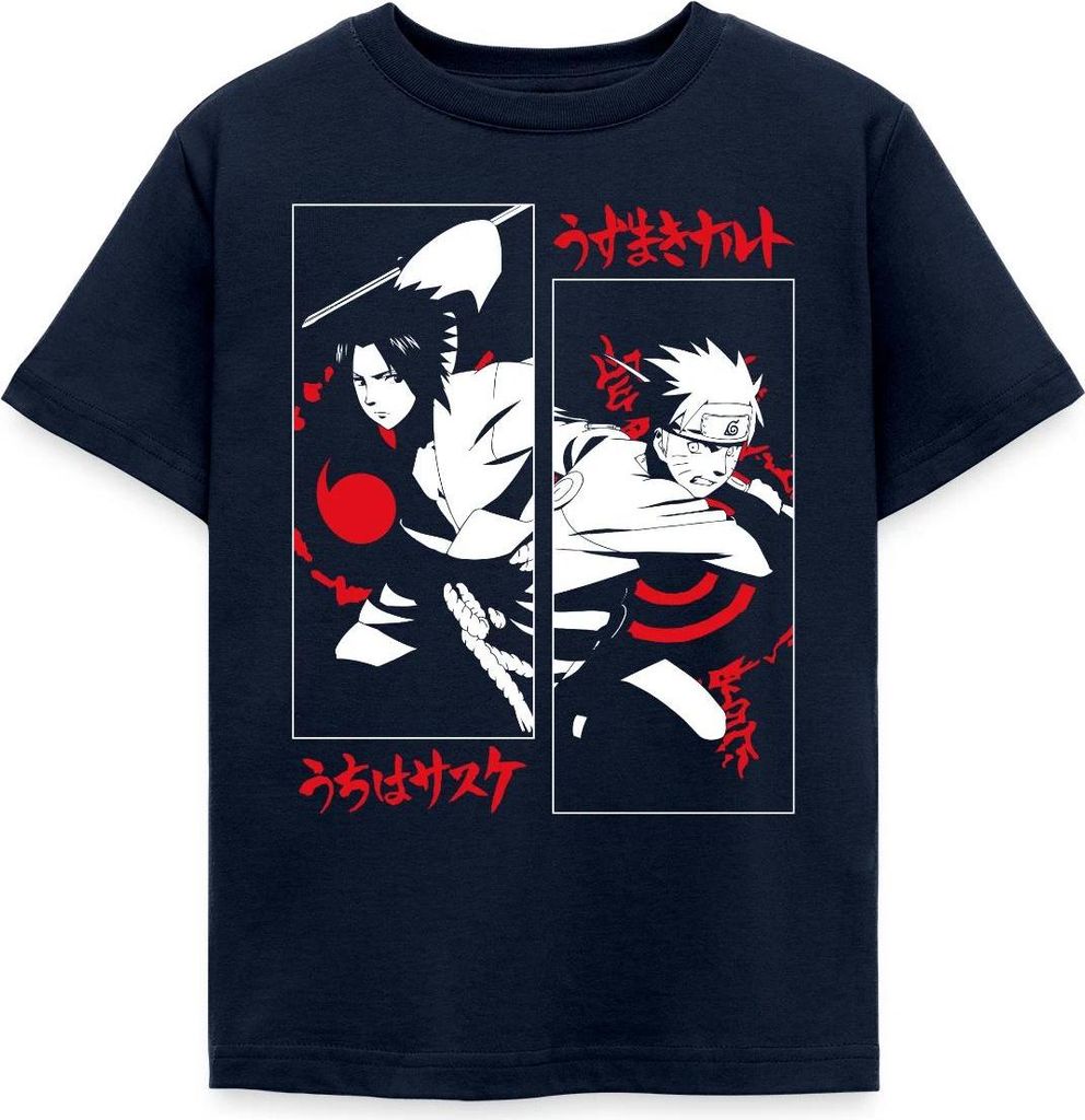 Spreadshirt Naruto Shippuden Cooles Design Mit Sasuke & Naruto Kinder T-Shirt, 110/116 (5-6 Jahre), Navy