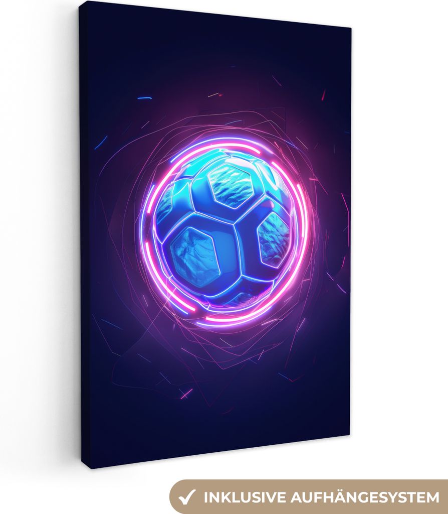 MuchoWow - Leinwandbilder - Fußball - Sport - Blau - Lila, Wandbild, Wanddeko Bilder Wohnzimmer, 20x30 cm