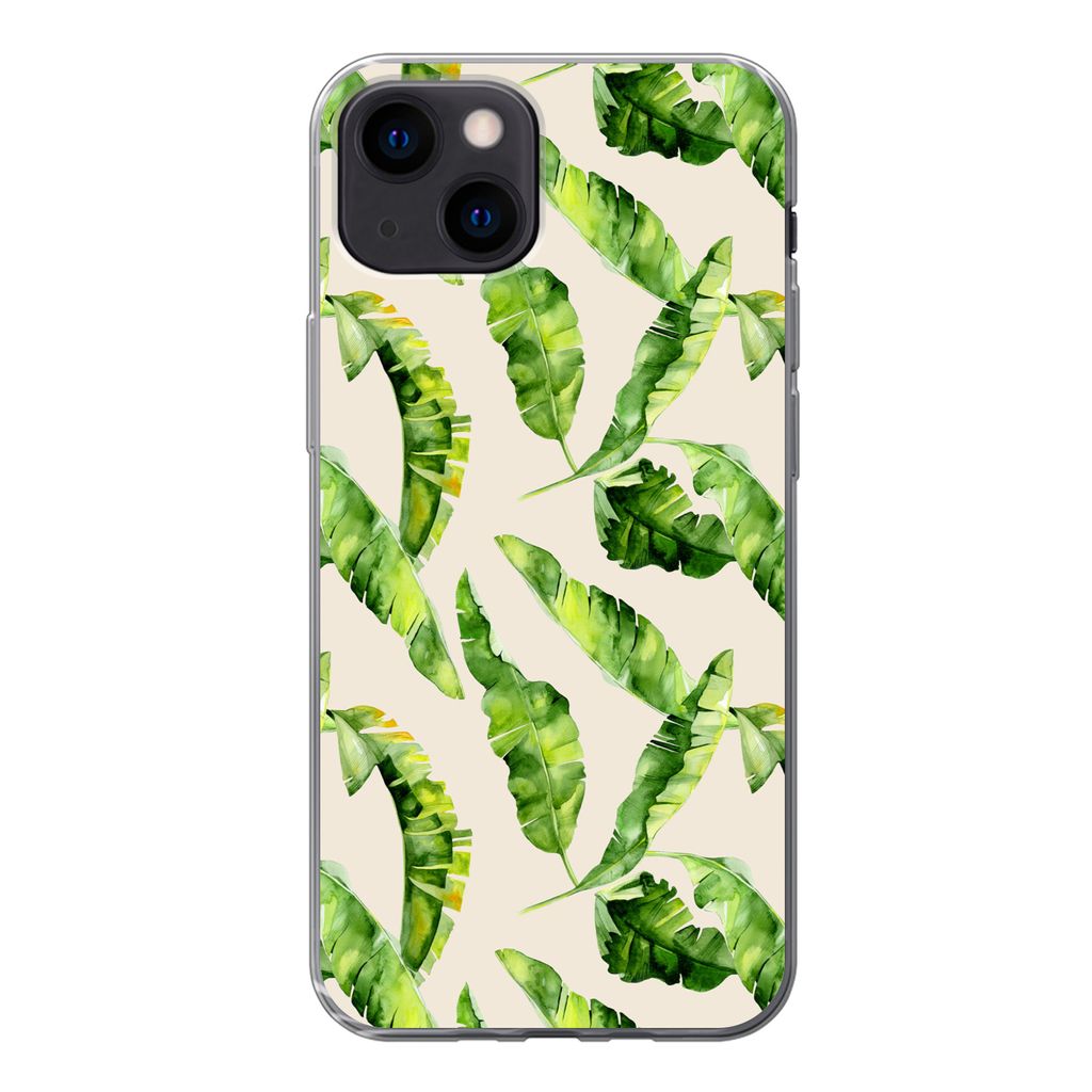 MuchoWow Handyhülle Schutzhülle Hülle für iPhone 13 mini Blatt - Tropisch - Muster Silikon Softcase Handy Hülle - Softcase