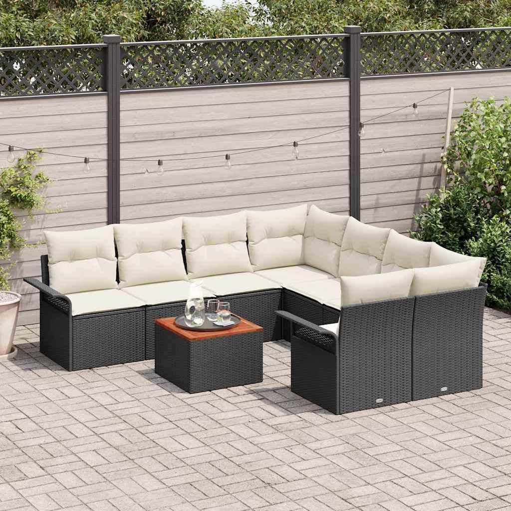 "Rabatt" Gartensofa-set - Balkonmöbel/Terrassenmöbel - mit Kissen 9 pcs Schwarz Poly-Rattan - Lounge-Dining set CC12602