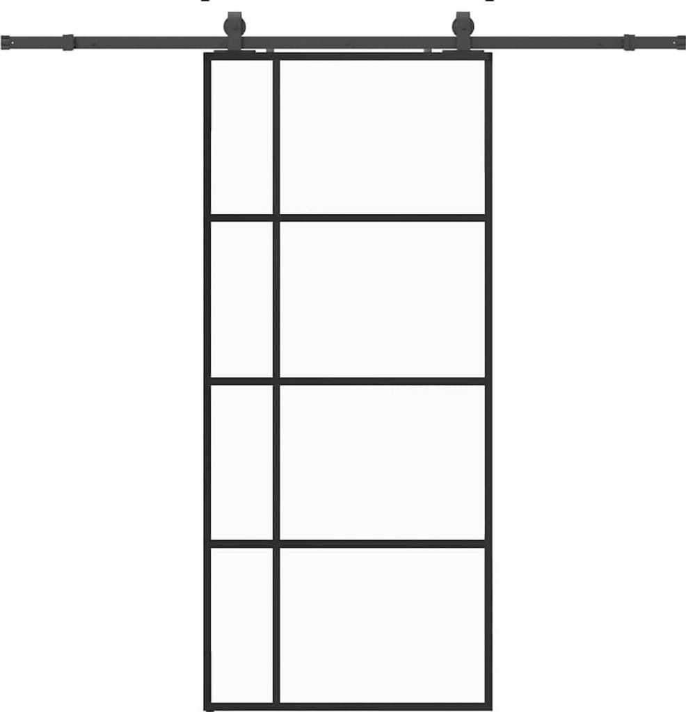 vidaXL Schiebetür mit Beschlag Schwarz 90x205 cm ESG-Glas