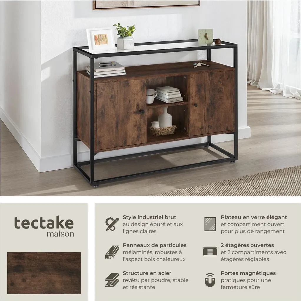Meuble de rangement polyvalent Oldham pour salon et entrée - Bois foncé