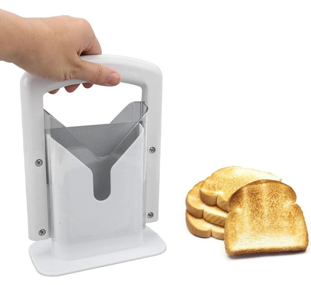 Bagelschneider Brotschneider Edelstahl mit Schutzhaube 18x9x22cm Bagel Slicer für Brötchen Muffin Küche Haushalt Weiß
