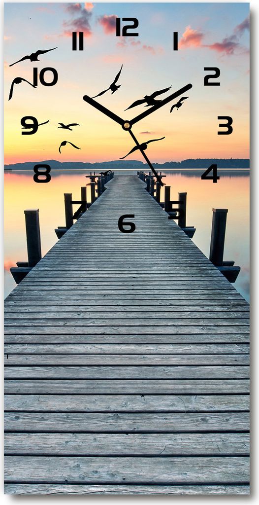 Wanduhr aus Glas – 30x60 cm - Glasbild - Glasuhr - Gehärtetes Glas -Hölzerner Pier