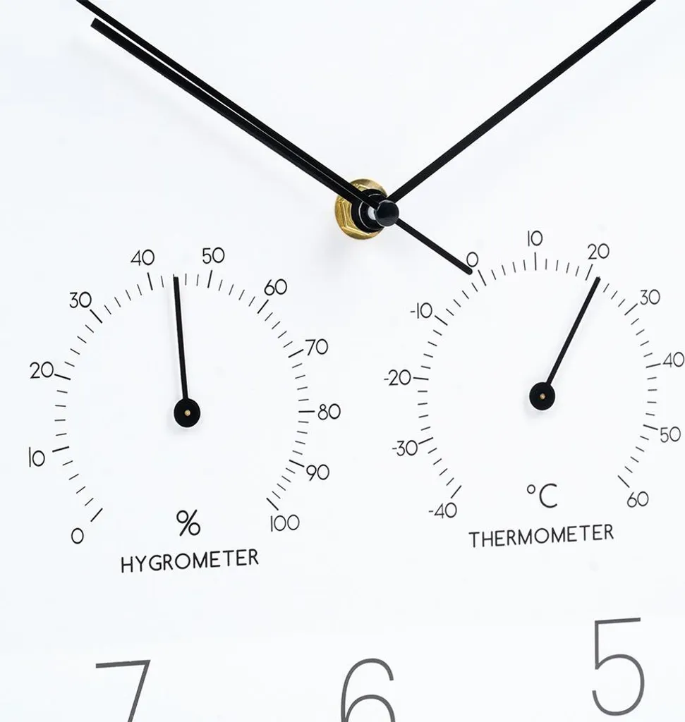 Well Home Horloge Murale en Aluminium avec Bord doré, thermomètre et hygromètre de 34,5 x 27,1 cm