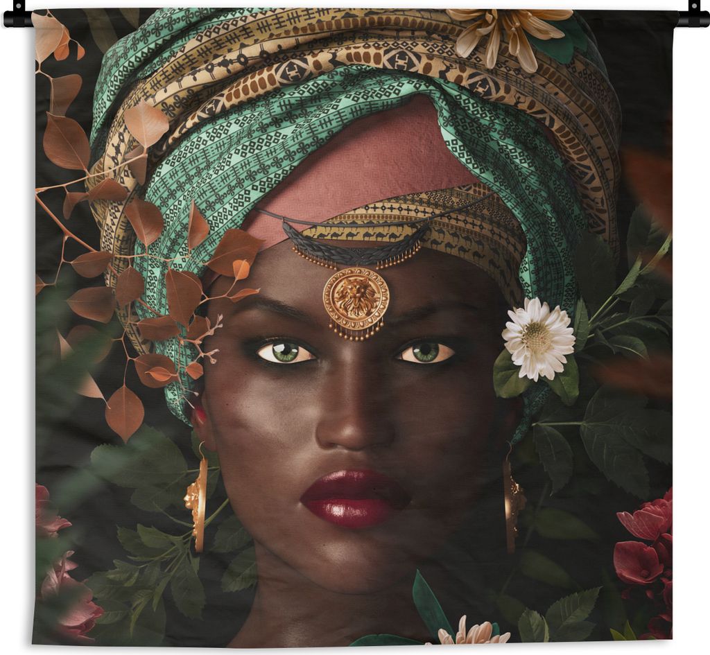 MuchoWow Wandteppich Wandbehang Frau - Blumen - Schmetterlinge - Pflanzen - Schmuck - Luxus 150x150 cm Tapisserie Dekoration Wandtuch - Wohnacces...