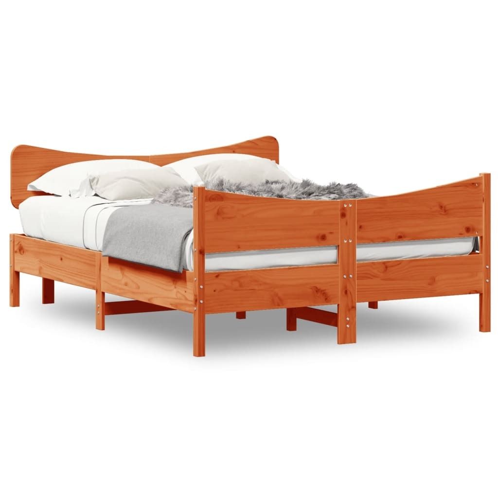 vidaXL Massivholzbett ohne Matratze Wachsbraun 135x190 cm Kiefernholz