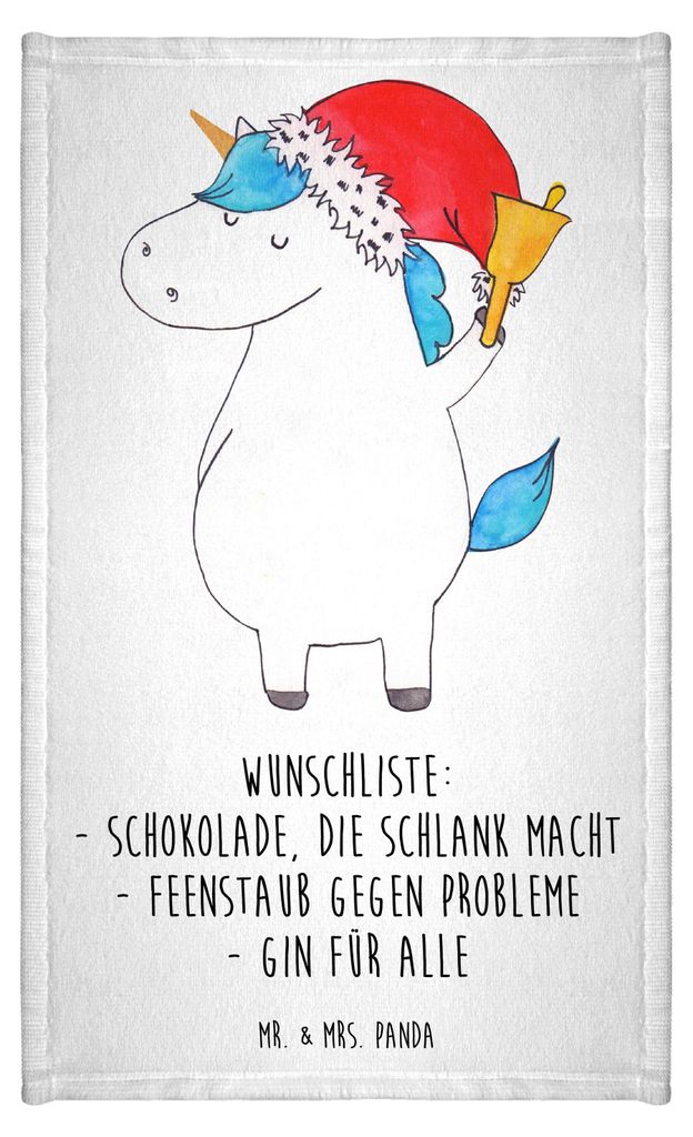 Mr. & Mrs. Panda Handtuch Einhorn Weihnachtsmann - Weiß - Geschenk, Unicorn, Weihnachten, Gin, Schokolade, Gäste-WC, badezimmer, Frotteetuch, fro...