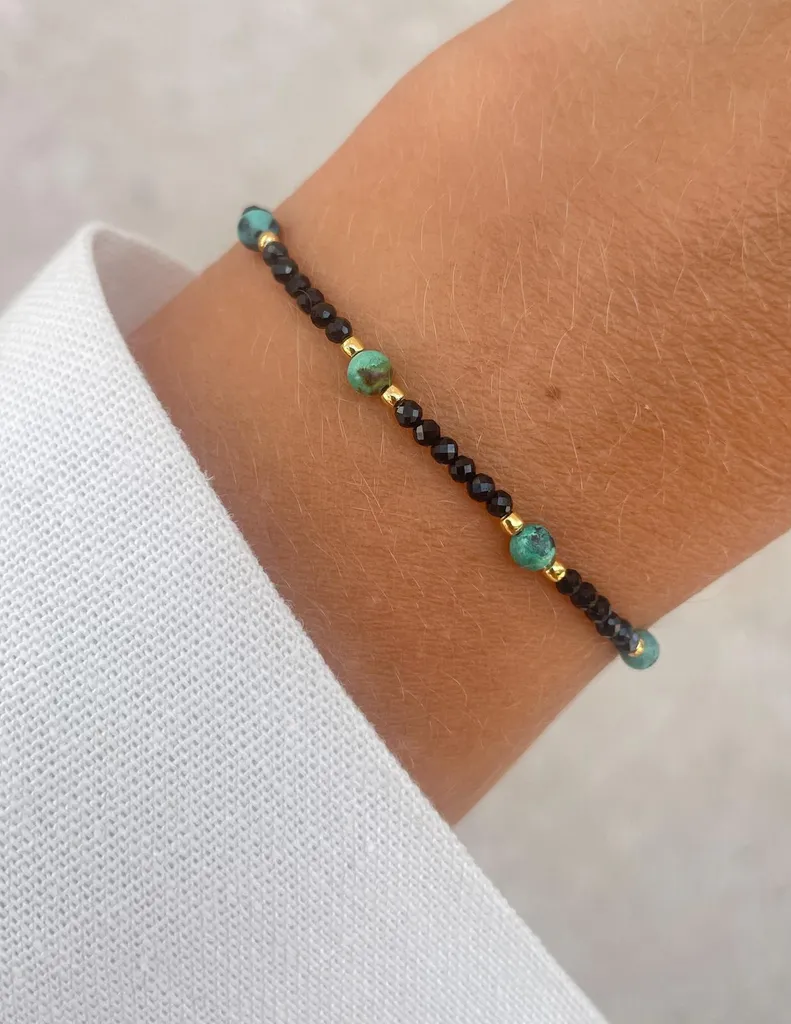 Bracelet tourmaline noire et turquoise créativité pour femme et homme