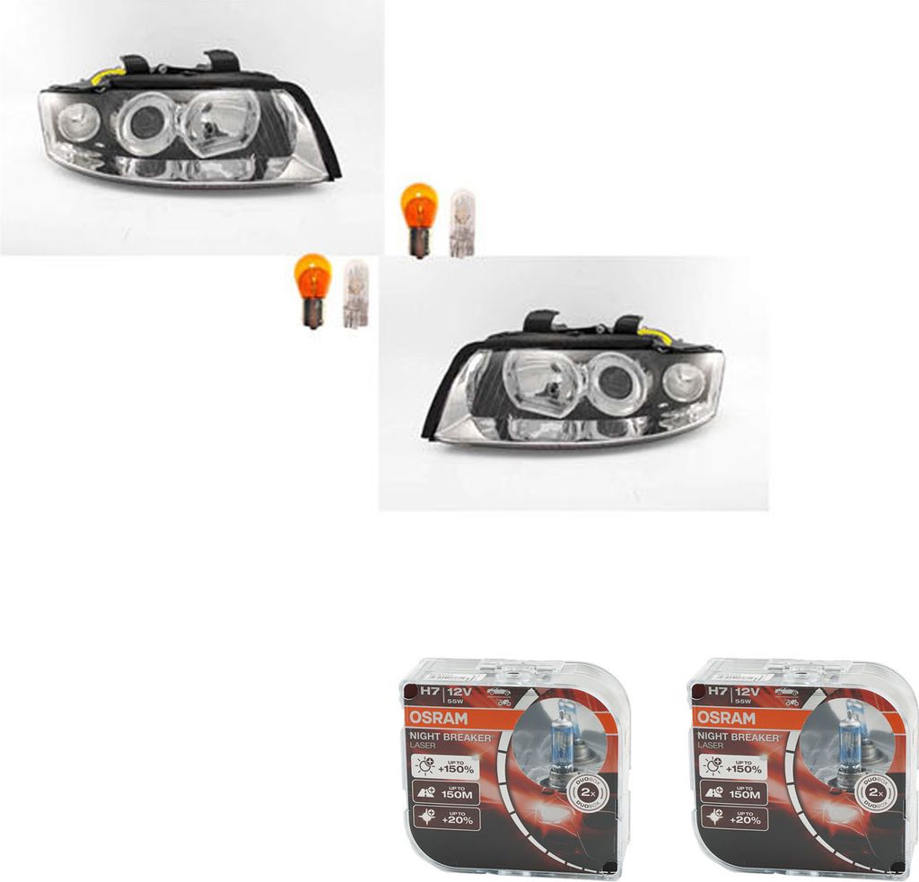 Johns, Scheinwerfer + Osram Night Breaker Laser passend für Audi A4 8E 11/00-11/04 L R 8E0941029C 8E0941003 8E0941030C 8E0941004