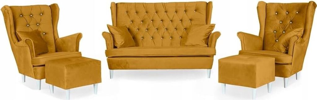 Family Meble Set aus Sofa + 2 Sessel + 2 Hocker Gaja 2-Sitzer Sofa Couch Freistehendes Lounge Sofa Bequem zum Entspannen Wohnzimmer Büro (Royal 10)