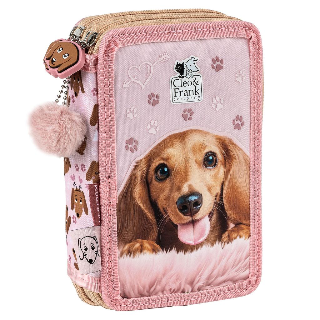 Süßer Hund Dackel Federtasche gefüllt 2 Fach Federmäppchen Produktbild 