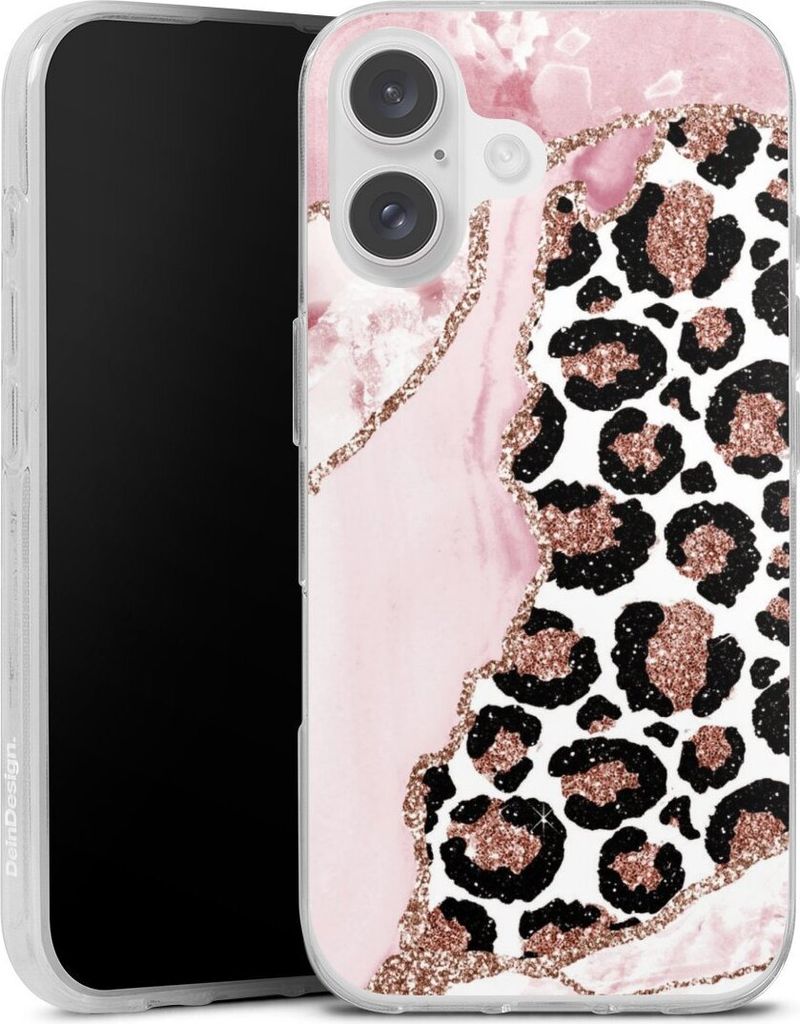 DeinDesign Handyhülle für Apple iPhone 16 Silikon Hülle Case Smartphone Schutzhülle Glitzer Look Leopard Marmor