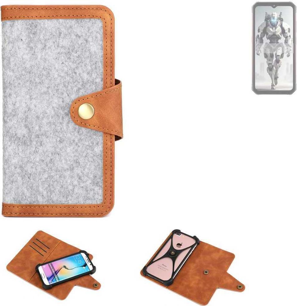 K-S-Trade Handyhülle kompatibel mit FOSSiBOT F102 Schutzhülle Filz-Hülle Kunst-Leder hellgrau braun (1x)
