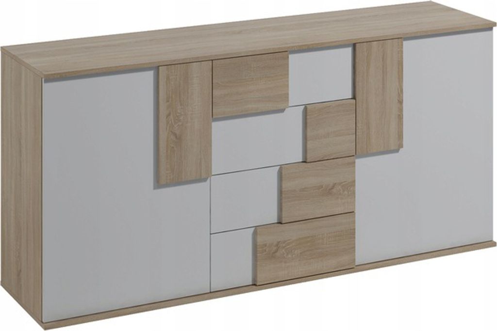 Masseno Kommode ESTRADA 181 cm Sideboard mit 4 Schubladen und 2 Türen für Wohnzimmer Schlafzimmer Modern 181x45x85 cm Sonoma Eiche / Weiß