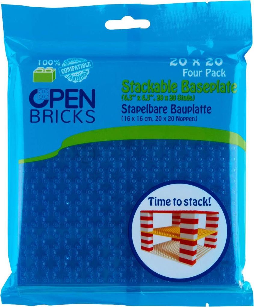 OPEN BRICKS OB-P20TB4 Bauplatten 20x20 cm Transparent Blau, 4 Stück