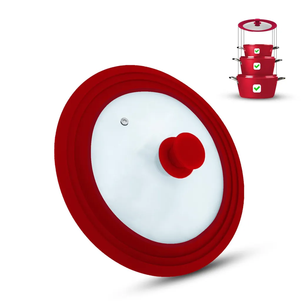 Coperchio Vetro Silicone Rosso 16 18 20 cm | Valvola Sfiato Vapore
