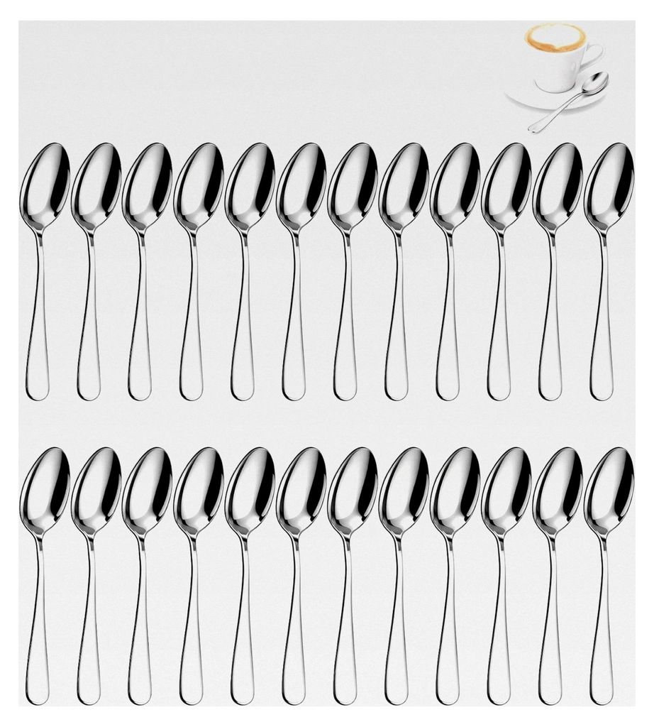 Set mit 24 Teelöffeln aus Edelstahl, 13,5 cm, kleine Löffel für Haushalt, Küche und Restaurant, spülmaschinenfest, glatte Kanten