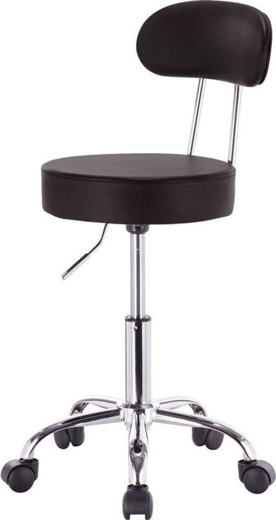 Ergonomischer Hocker – mit Rückenlehne – schwarzes Leder – verstellbar und mit Rollen