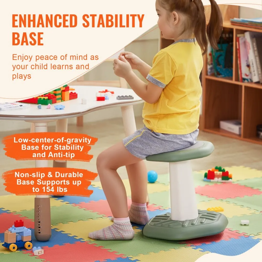 Tabouret à bascule avec coussin éponge - Siège actif vert pour enfant