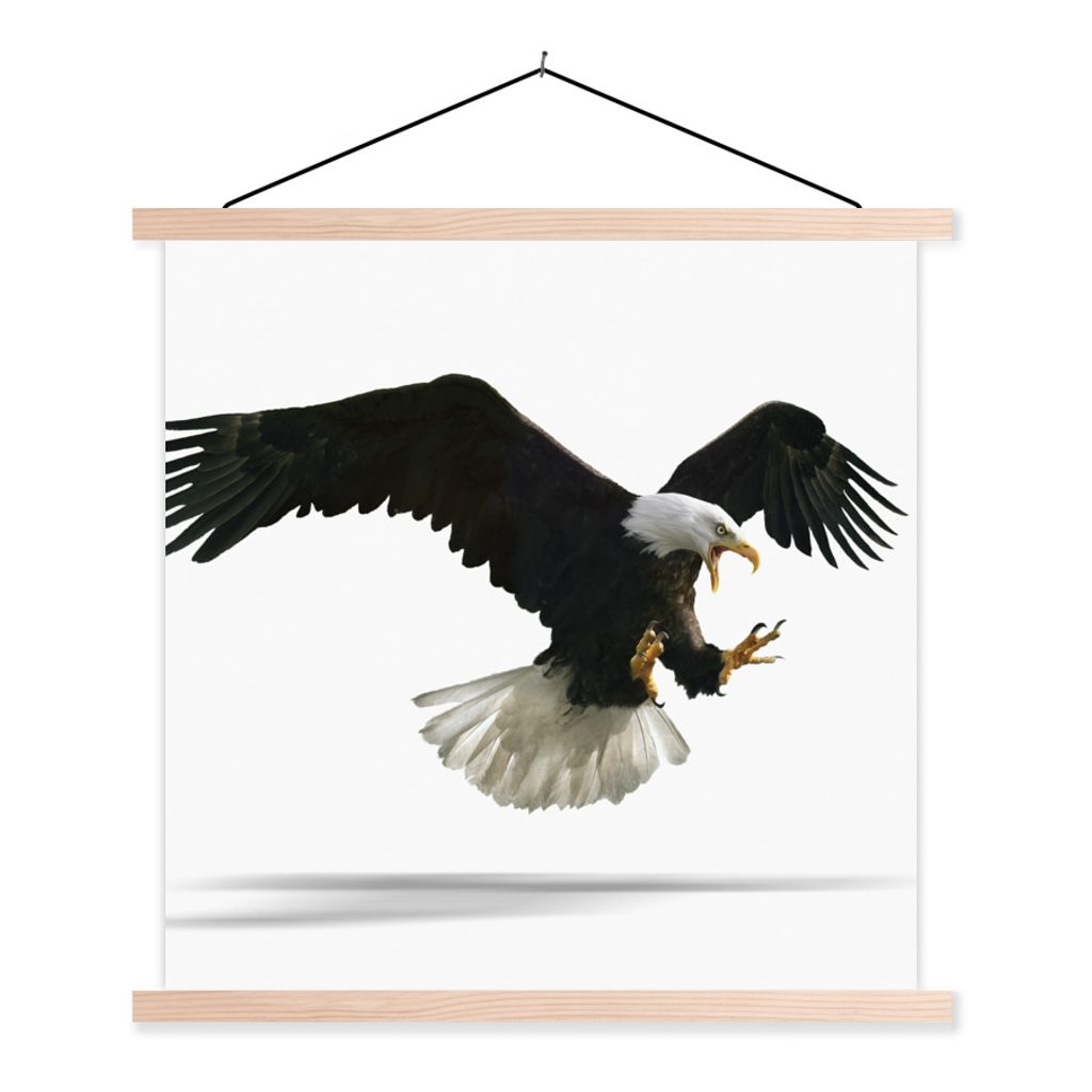 MuchoWow Textilposter Adler - Vogel - Weiß 120x120 cm mit holzfarbenen Rahmen - Textil-Poster