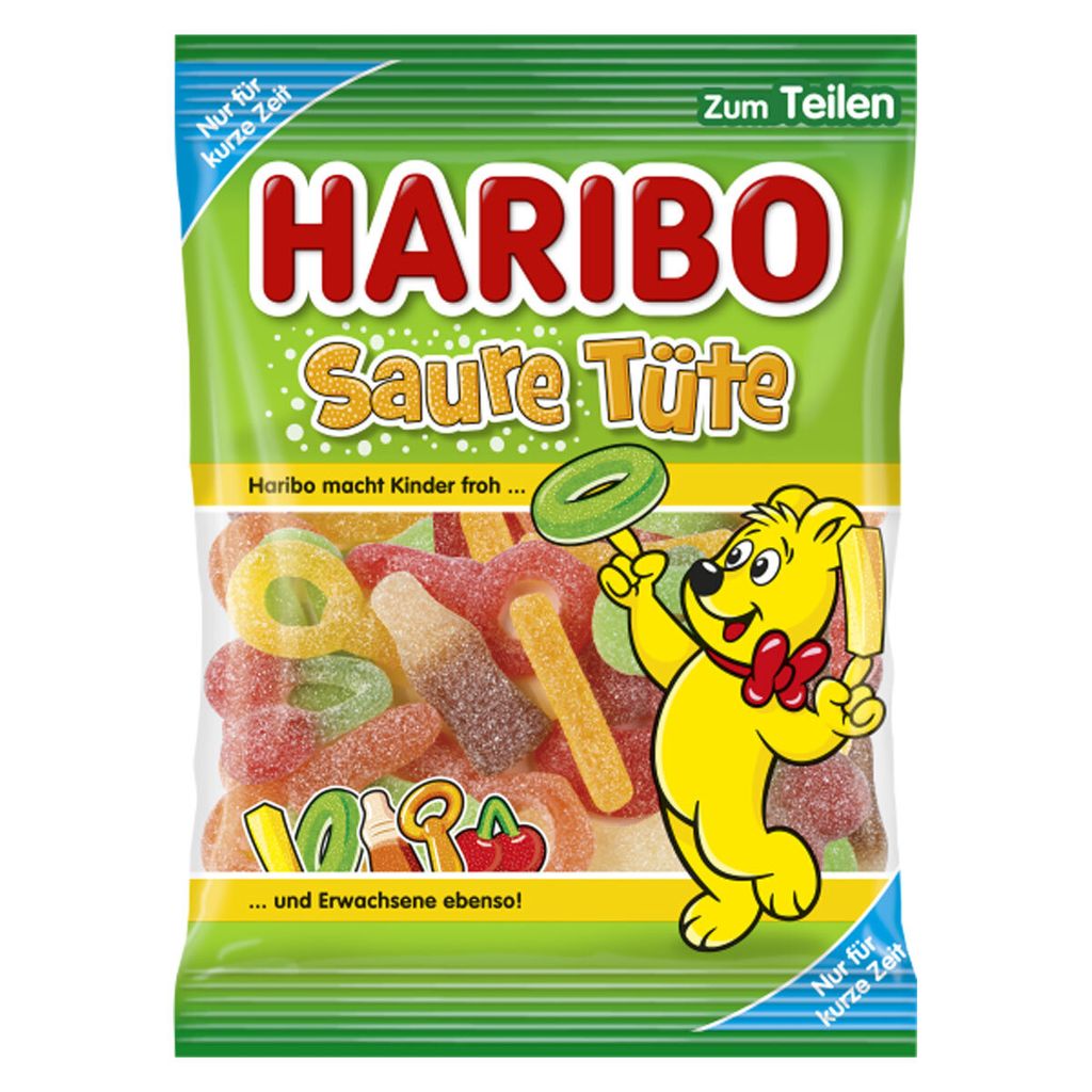 Haribo saure Tüte super sauren bunte Fruchtgummi Figuren Produktbild 