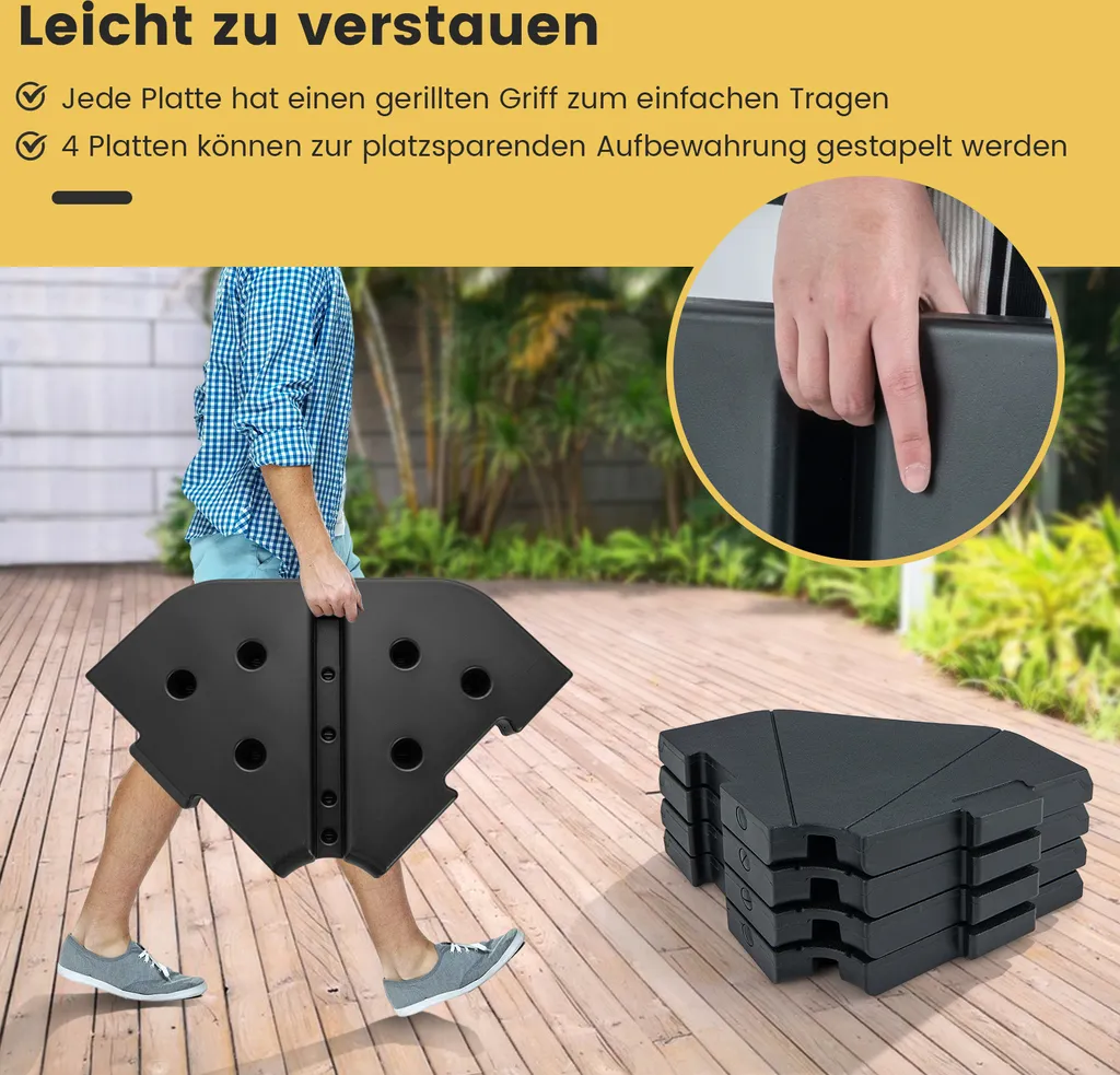 Support parasol de marché 4 segments lestable pour terrasse et jardin