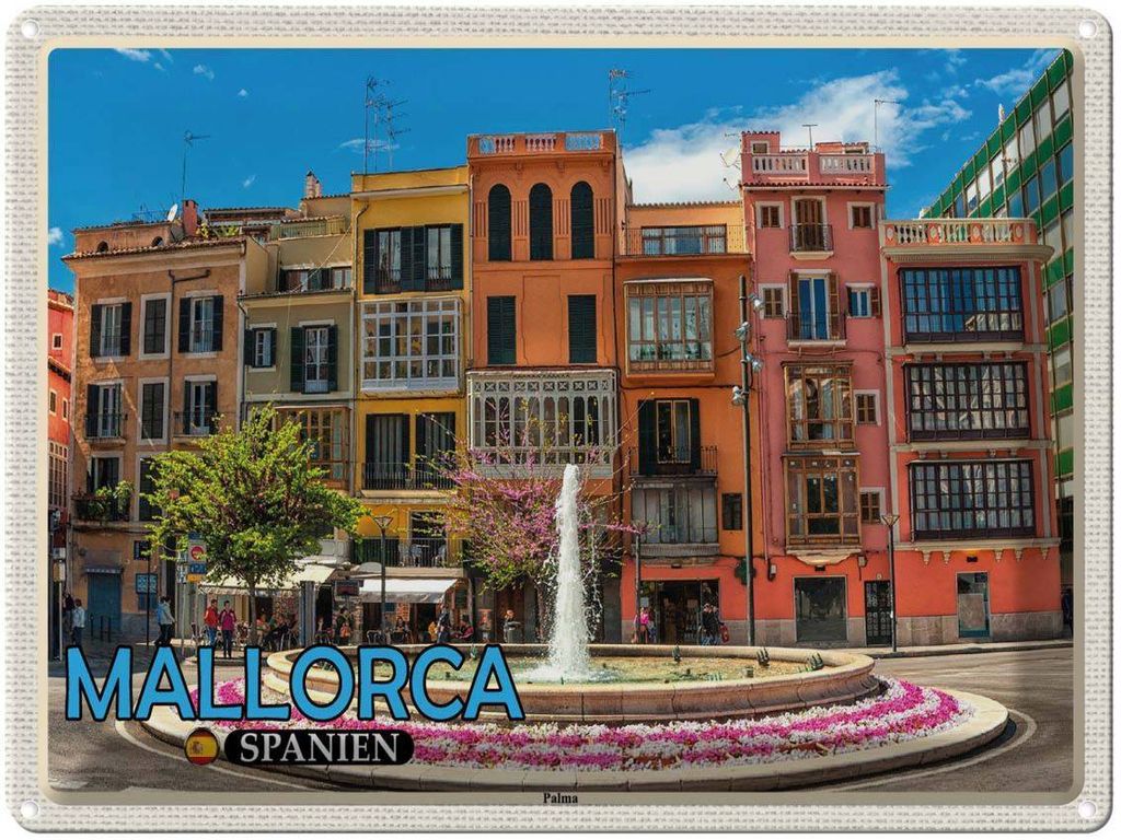 vianmo Blechschild 30x40 cm Mallorca Spanien Palma Brunnen Urlaub Bildmotiv Reisemotiv Abenteuer Reisen