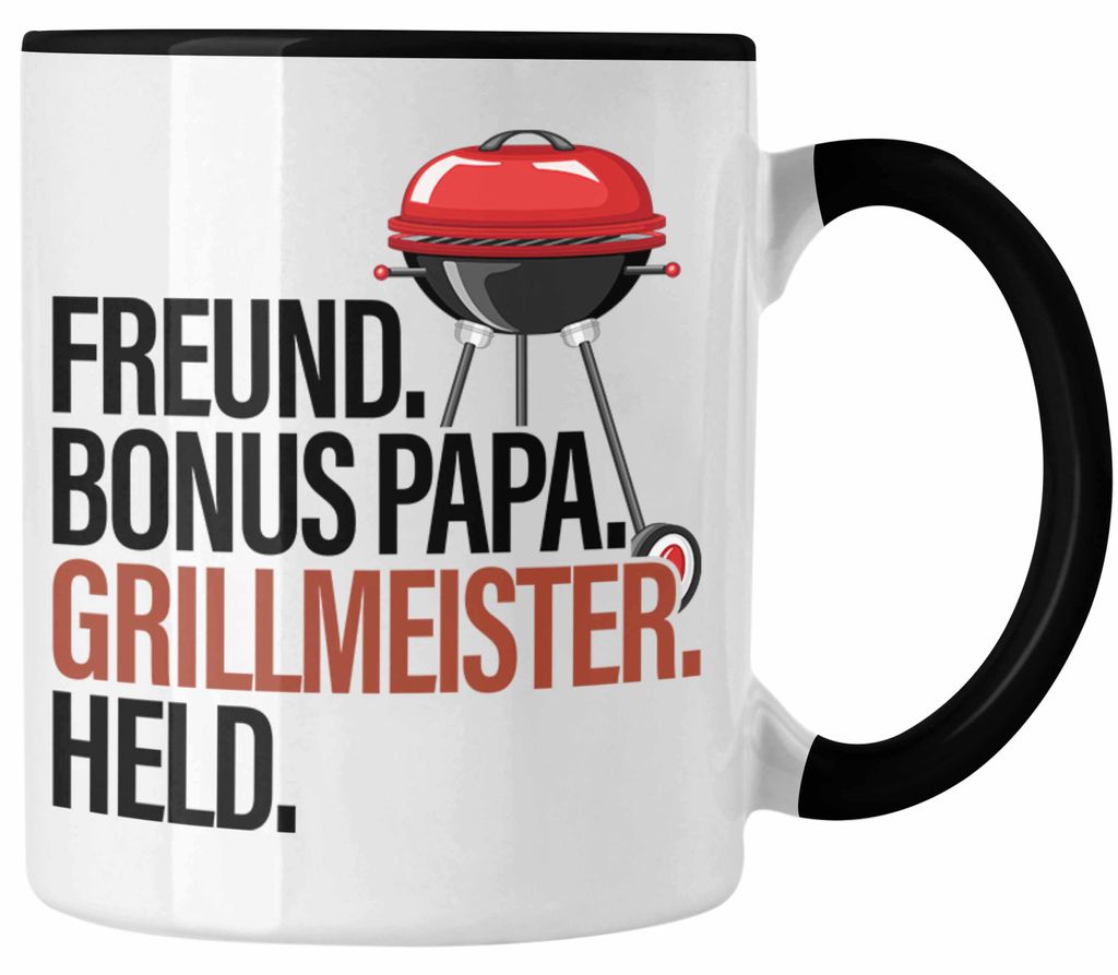 Stiefvater Tasse Geschenk Stiefpapa Freund Bonus Papa Grillmeister Held Geschenkidee (Schwarz)
