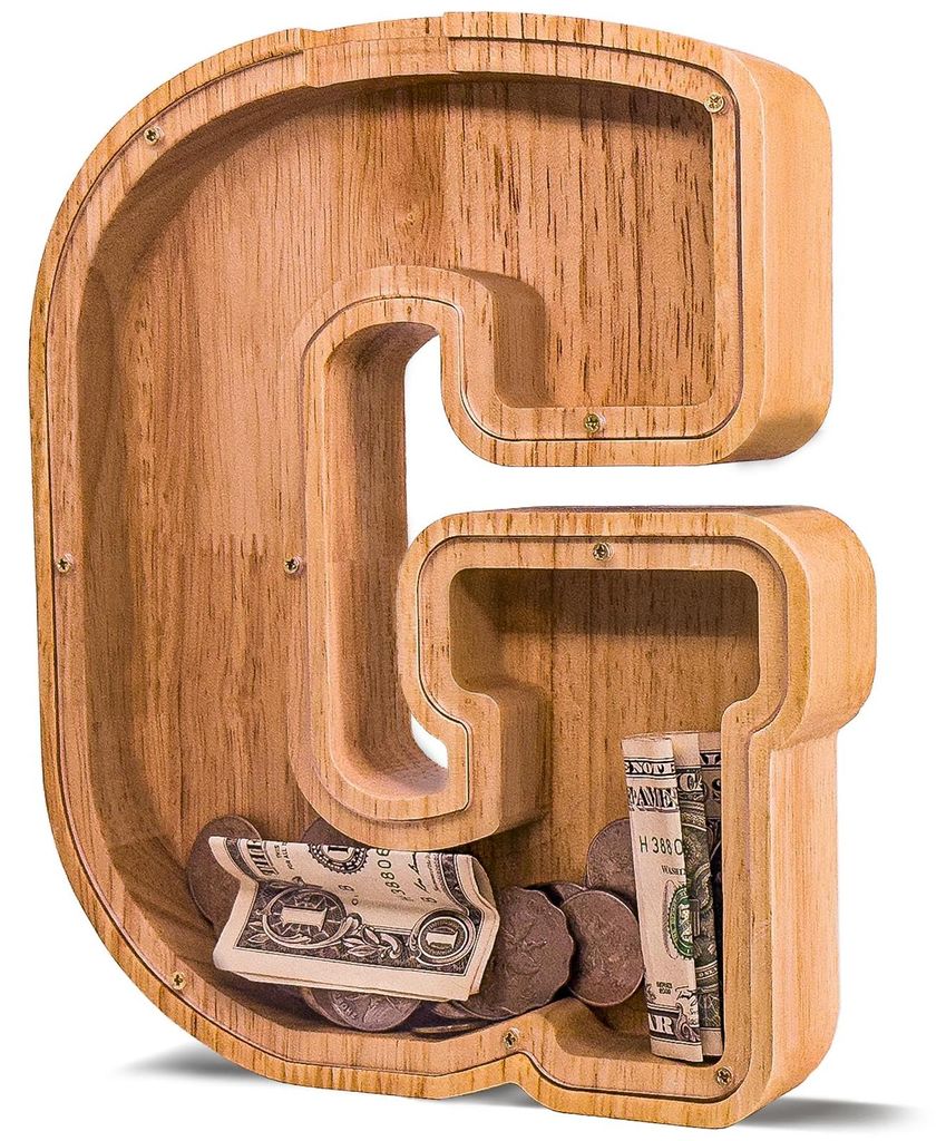 Holz-Spardose in Buchstabenform für Kinder – Große Spardose mit Buchstaben – Personalisierte Spardose mit Initialen – Holz-Spardose für Ju...