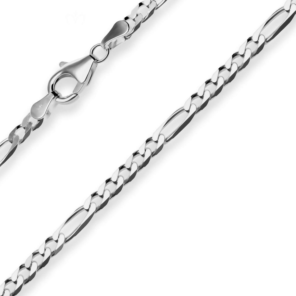 3,4mm Armband Figarokette diamantiert Armschmuck aus 925 Silber rhodiniert 21cm