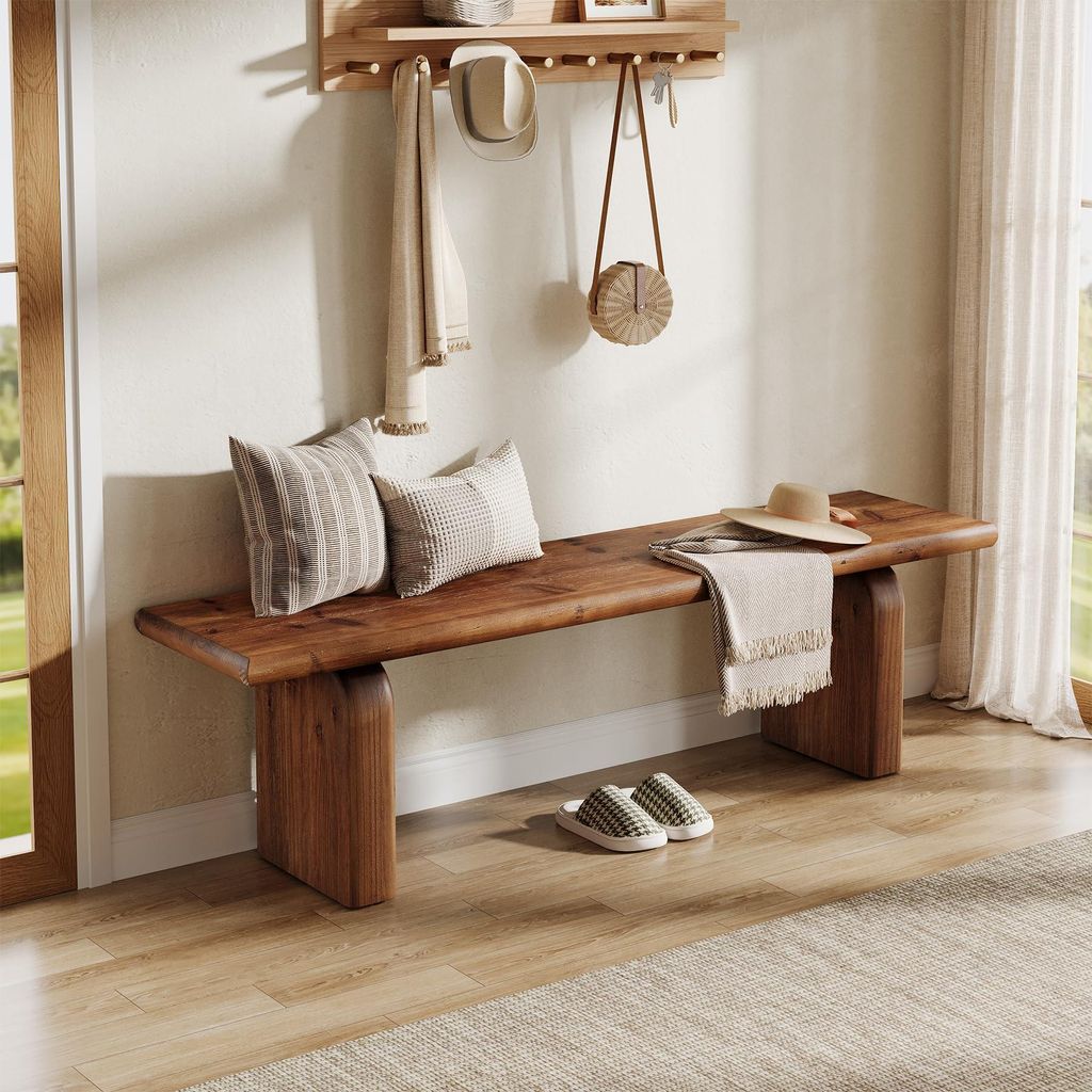Banco de entrada de madera maciza, 160 cm, banco de pie Imagen del producto 