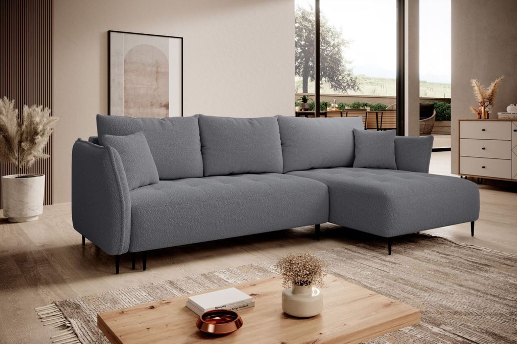 Ecksofa BARI mit Schlaffunktion und Bettkasten, Breite 276 cm , Catch me 26, Ottomane: rechts
