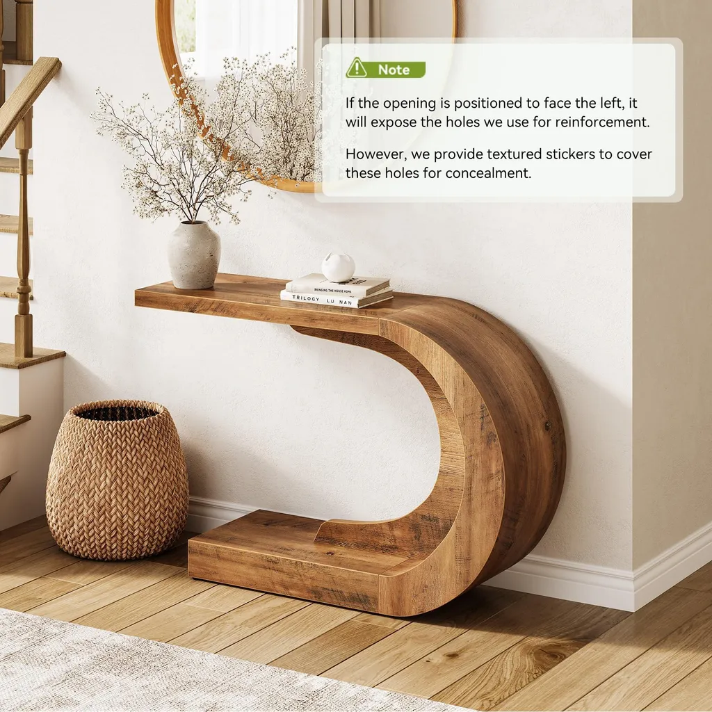 Table console à 2 niveaux en bois rustique avec structure stable en C - 3