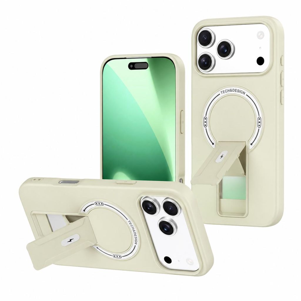 Handyhülle für iPhone 17 Pro mit integriertem Standfuß und Produktbild  KI-generiertes Bild