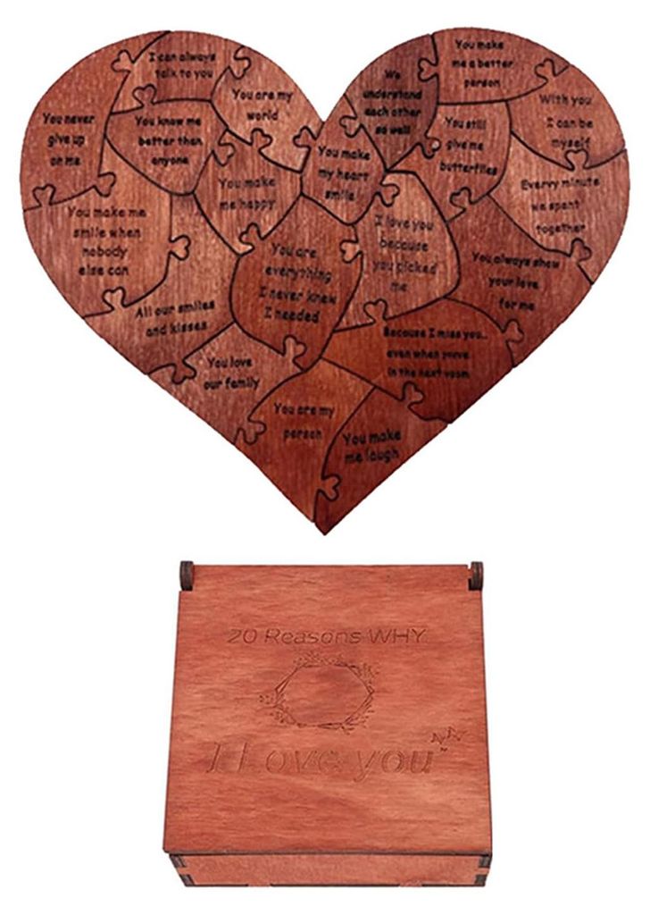 Gründe, warum ich dich liebe – Geschenk für Freund, Freundin, Ehemann, Ehefrau – Romantisches Herzpuzzle in Holzbox – 20 Gründe – Gesche...