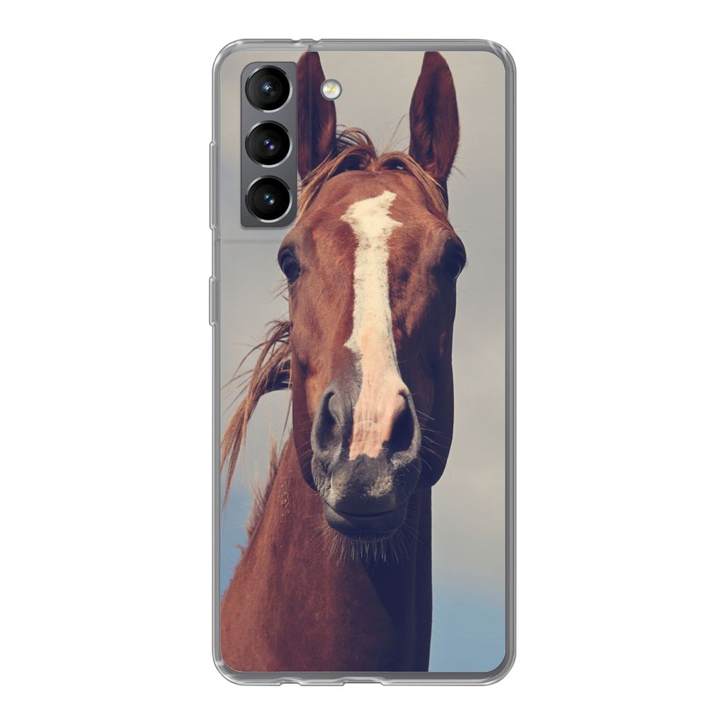 MuchoWow Handyhülle Schutzhülle Hülle für Samsung Galaxy S21 Pferd - Luft - Blau Silikon Softcase Handy Hülle - Softcase