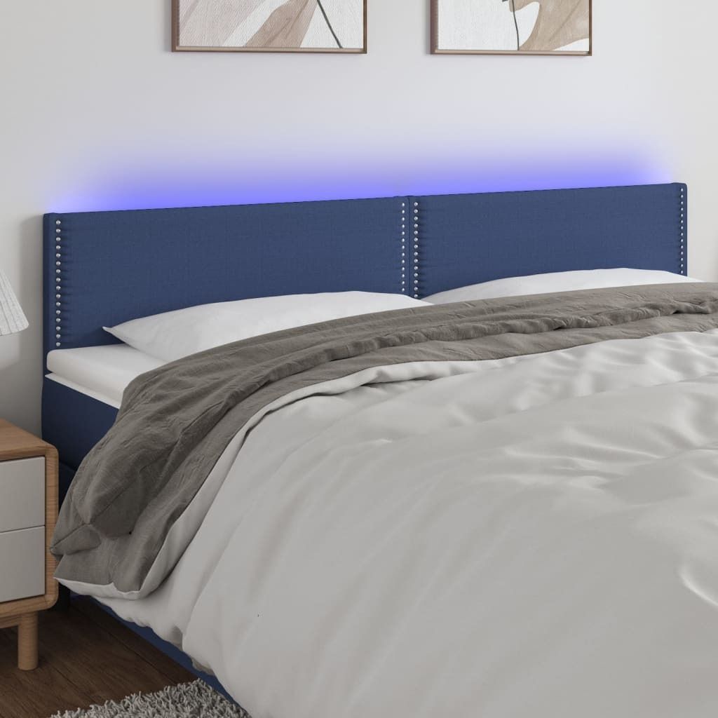 The Living Store LED Kopfteil Blau 200x5x78/88 cm Stoff