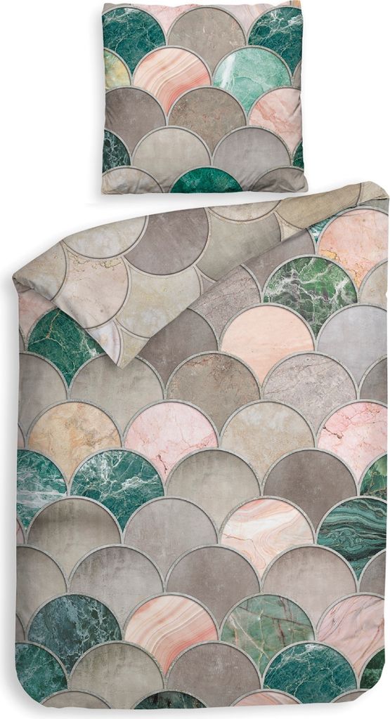Heckett & Lane Mako-Satin Eco Bettwäsche 155x220 Arana Muscheln Bögen Wende bunt