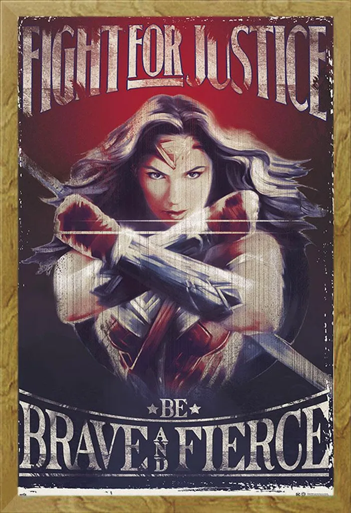 Wonder Woman Poster Brave and Fierce + Cornice Legno Rovere 61x91