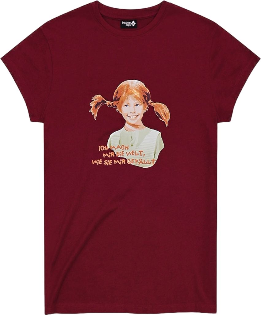 Bavarian Caps Damen Motiv T-Shirt , Pippi Langstrumpf - Weinrot, S